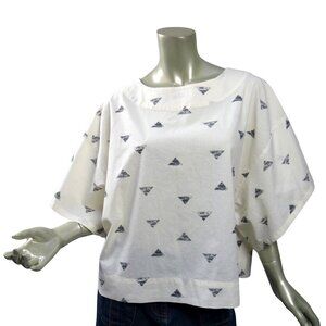 Grade & Gather Lagenlook Kimono Sleeve Top Dark White Gray Artsy M - L